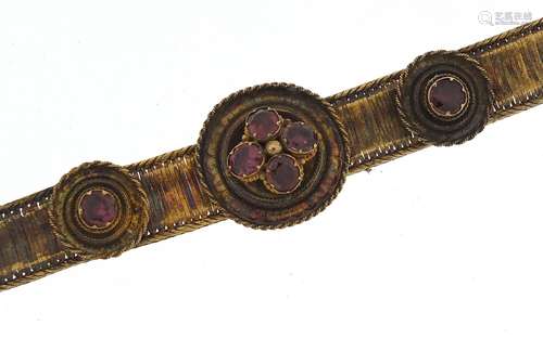 Antique unmarked gold garnet bracelet, (tests as 15ct gold) ...