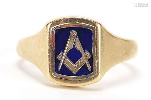 9ct gold and enamel masonic spinner signet ring, size W, 7.3...