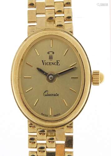 Vicence, ladies 9ct gold wristwatch with 9ct gold strap, the...