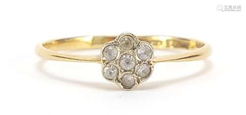 18ct gold diamond flowerhead ring, size O, 1.5g