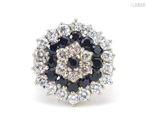 18ct white gold diamond and sapphire four tier cluster ring ...