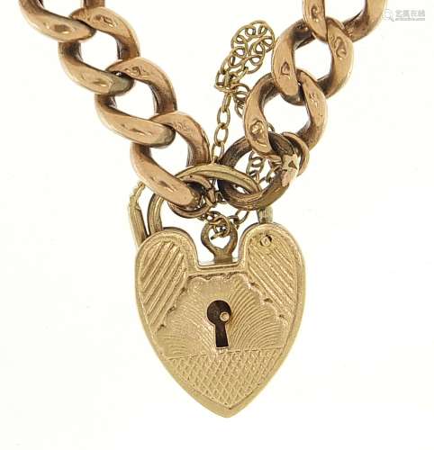 15ct rose gold bracelet with 9ct gold love heart padlock, 20...