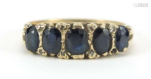 9ct gold sapphire and diamond ring, size O, 3.1g
