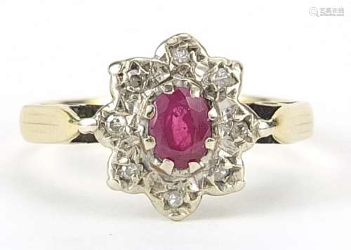 18ct gold ruby and diamond ring, size L, 2.8g