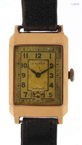 Walker, Art Deco 9ct gold wristwatch housed in a James Walke...