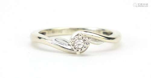 9ct white gold diamond solitaire crossover ring, size L, 2.4...