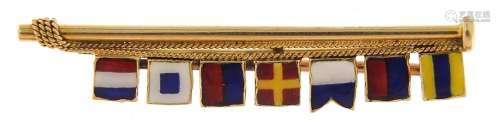 Naval interest 14ct gold and enamel signalling brooch, 4cm h...