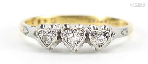 18ct gold and platinum diamond triple love heart ring, size ...