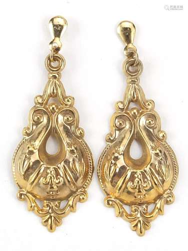 Pair of Victorian design unmarked gold drop earrings, 4.2cm ...