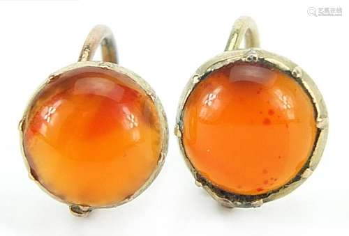 Pair of 9ct gold carnelian earrings, 9.5mm in diameter, 1.5g