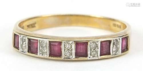 9ct gold ruby and diamond half eternity ring, size M, 1.9g