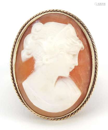 Large 9ct gold cameo maiden head ring, size N, 7.8g