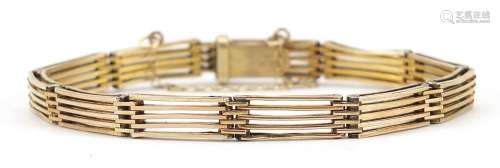 Unmarked gold five row gate link bracelet, (tests as 9ct gol...
