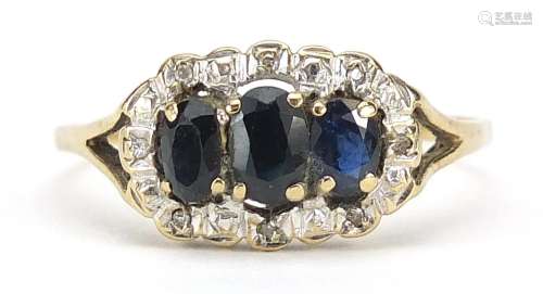 9ct gold sapphire and diamond ring, size Z, 2.5g