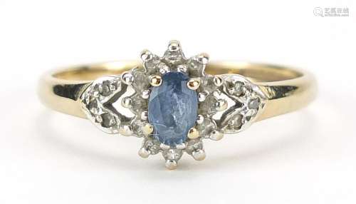 9ct gold sapphire and diamond cluster ring, size N, 2.6g