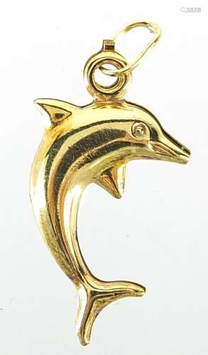 9ct gold dolphin charm, 2.2cm high, 0.5g