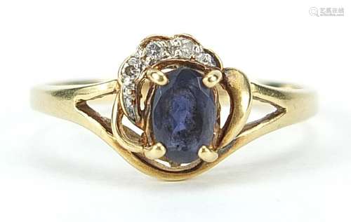 18ct gold sapphire and diamond ring, size N, 2.4g