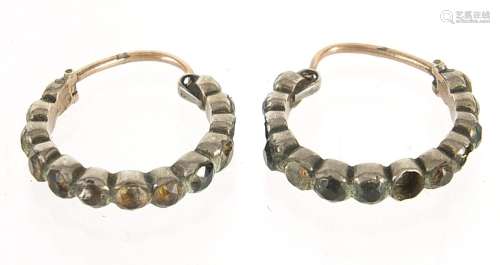 Pair of antique gilt and silver coloured metal hoop earrings...