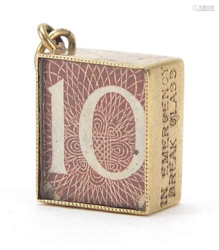 9ct gold emergency ten shilling note charm, 1.3cm x 1.1cm, 2...