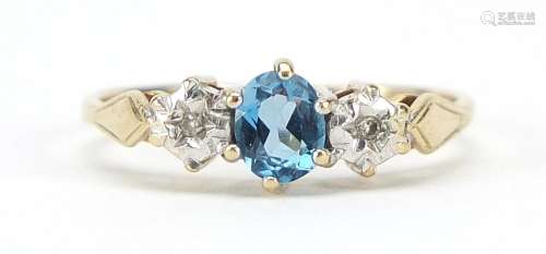9ct gold blue stone and diamond ring, size M, 1.6g