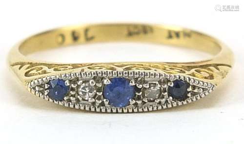 18ct gold, platinum, sapphire and diamond five stone ring, s...