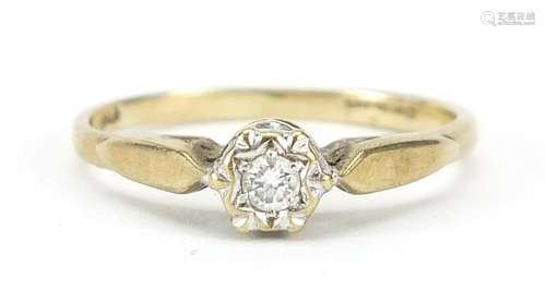 9ct gold diamond solitaire ring, size L, 1.6g