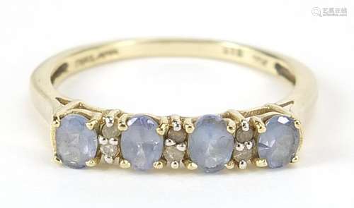 10ct gold tanzanite and diamond ring, size N, 1.6g