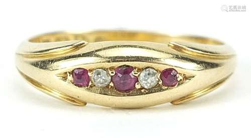 18ct gold ruby and diamond five stone ring, Chester 1903, si...