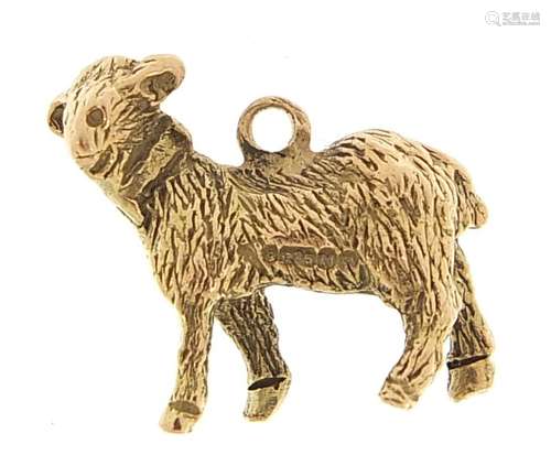 9ct gold lamb charm, 1.5cm in length, 2.4g