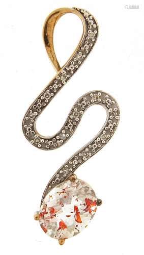 9ct gold diamond and clear stone serpent design pendant, 3.5...