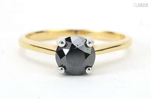 18ct gold black diamond solitaire ring, total diamond weight...