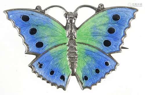 Silver and enamel butterfly brooch, 3.1cm wide, 5.0g