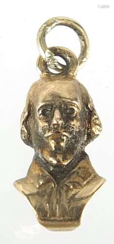 9ct gold Shakespeare bust charm, 1.6cm high, 2.3g