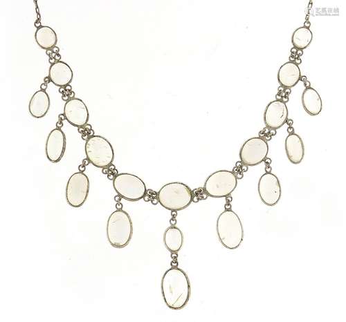 Antique unmarked silver cabochon moonstone necklace, 40cm in...