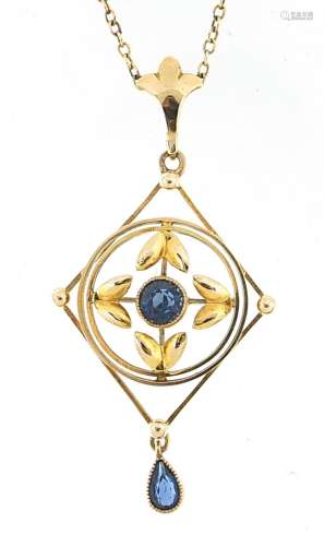 Art Nouveau 9ct gold sapphire pendant on a 9ct gold necklace...