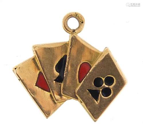 9ct gold and enamel playing cards charm, 1.2cm in length, 0....