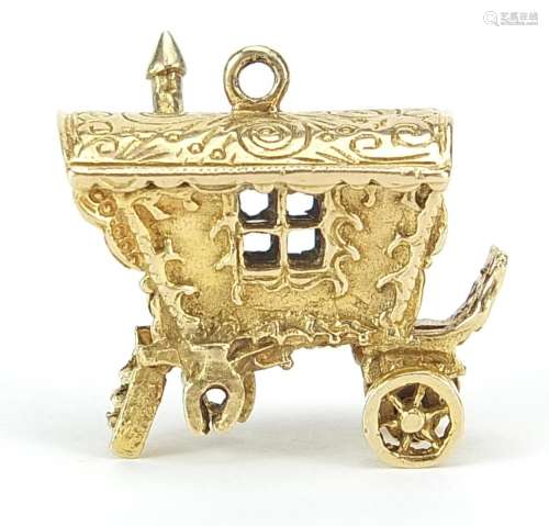 9ct gold Gypsy wagon charm, 2cm in length, 5.8g