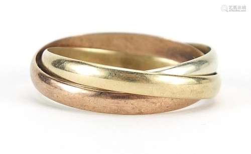 9ct gold three tone Russian wedding ring, size R, 3.9g