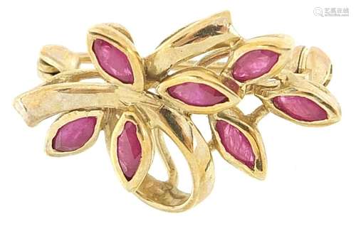 9ct gold ruby floral brooch, 2.2cm wide