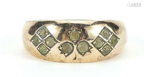 9ct gold clear stone Gypsy ring, Chester 1907, size K, 2.0g