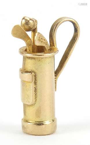 9ct gold golf clubs charm, 1.6cm high, 1.6g