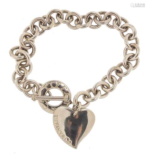 Tiffany & Co silver love heart bracelet, 19cm in length,...