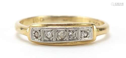 18ct gold diamond five stone ring, size L, 2.0g