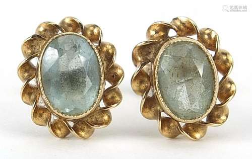 Pair of 9ct gold blue stone stud earrings, 10mm high, 1.8g