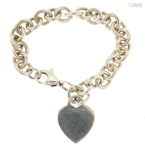 Tiffany & Co silver love heart bracelet, 18cm in length,...