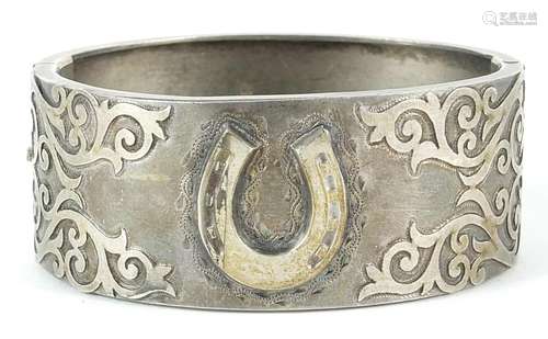 Victorian aesthetic silver horseshoe design bangle, 6.5cm wi...