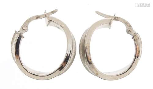 Pair of 9ct white gold hoop earrings, 1.7cm in diameter, 1.5...