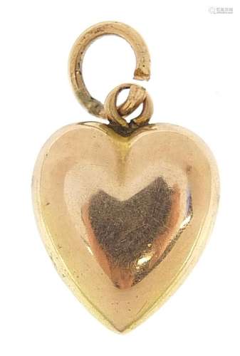 9ct gold love heart charm, 1.6cm high, 0.6g