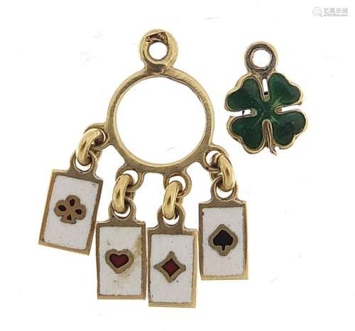 9ct gold and enamel playing card charm and an unmarked gold ...