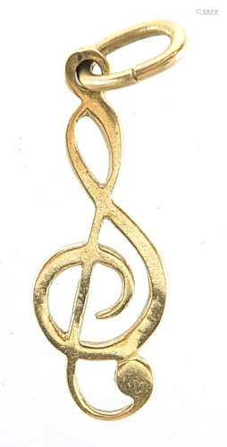 9ct gold musical note charm, 2.2cm high, 0.9g